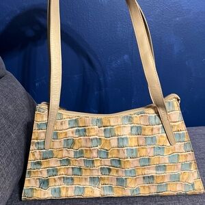 Danier Blue and Cream Croc-Embossed Shoulder Bag